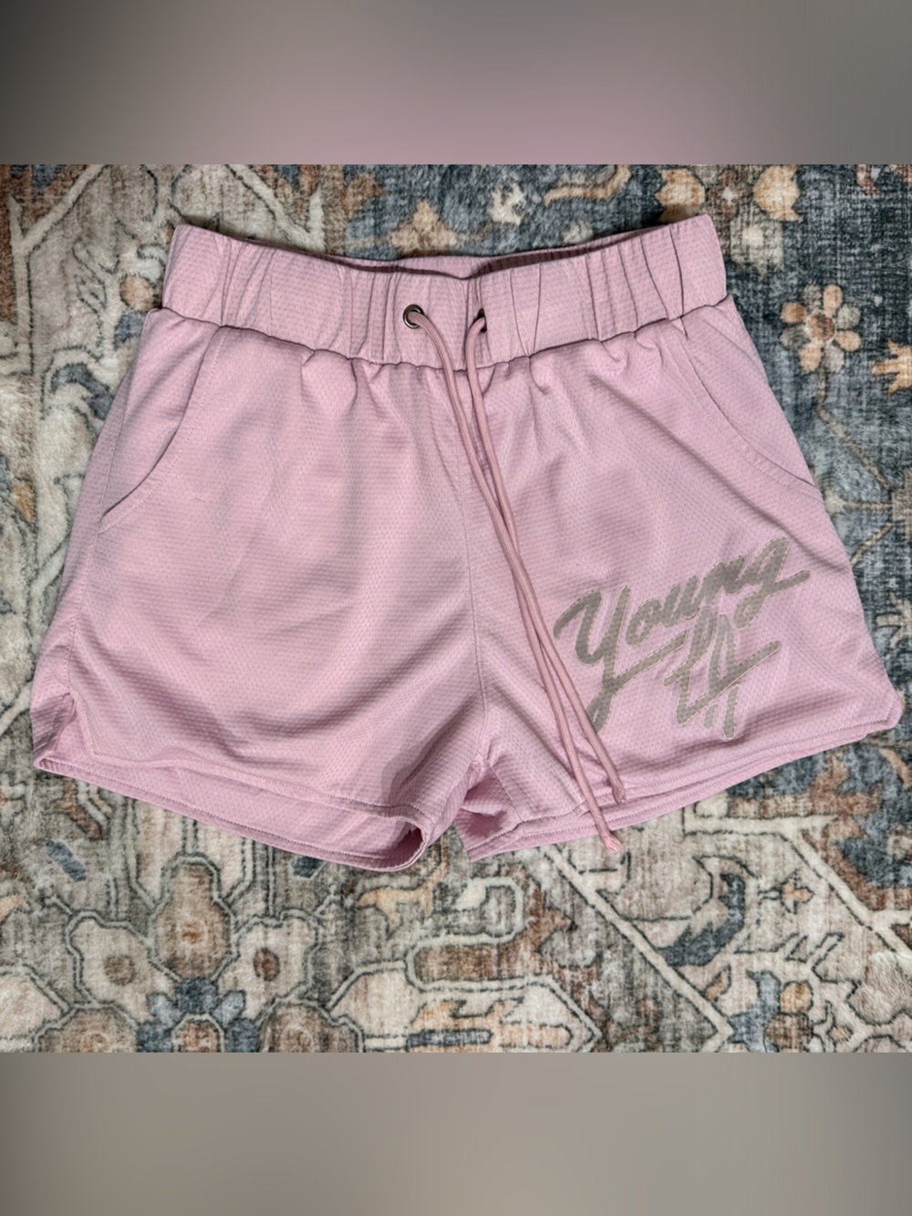 YoungLA Pink Women's Athletic Drawstring Shorts with Script Logo